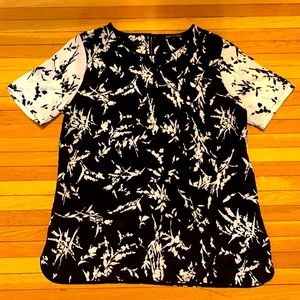 Satin black and white floral tee